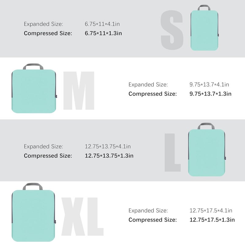 PANDA JOYS 4 Set Compression Packing Cubes Travel - Travel Accessories Expandable Packing Organizers for Carry On - Essentials Luggage Bags - Light Teal - Image 5